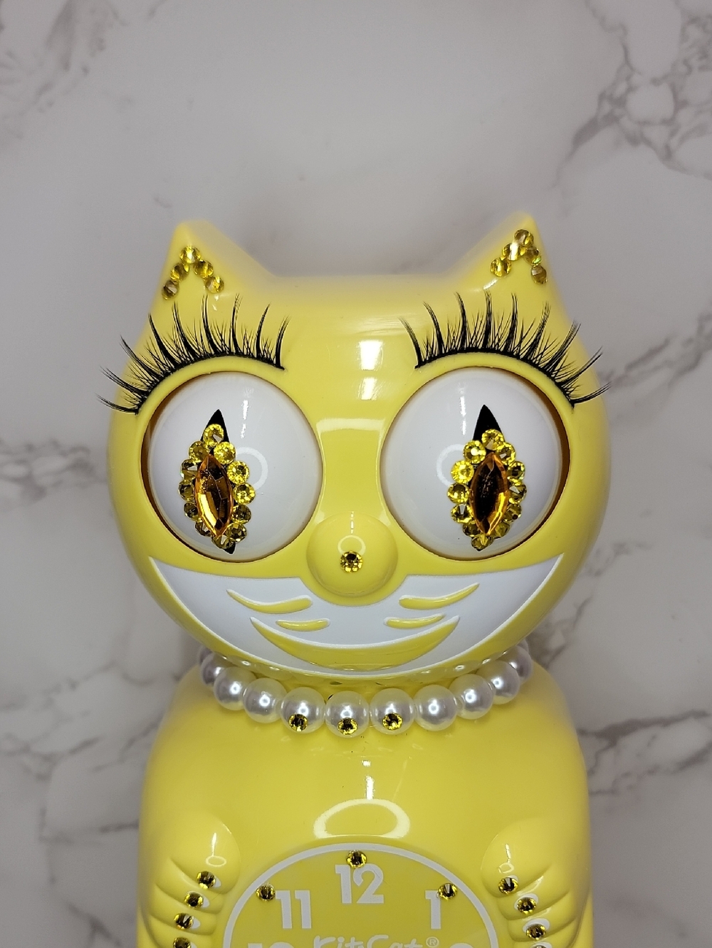 Rare Jeweled Spring Daffodil Lady yellow Kit-Cat Klock Clock